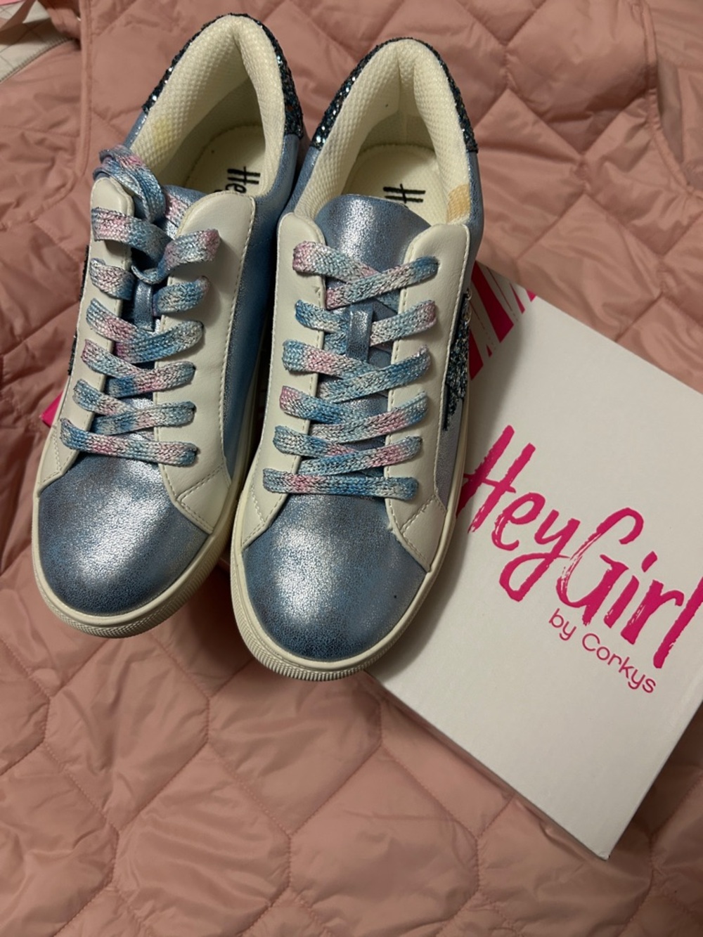 Corkys Hey Girl Metallic Blue & White Women Sneakers with Pastel Laces
